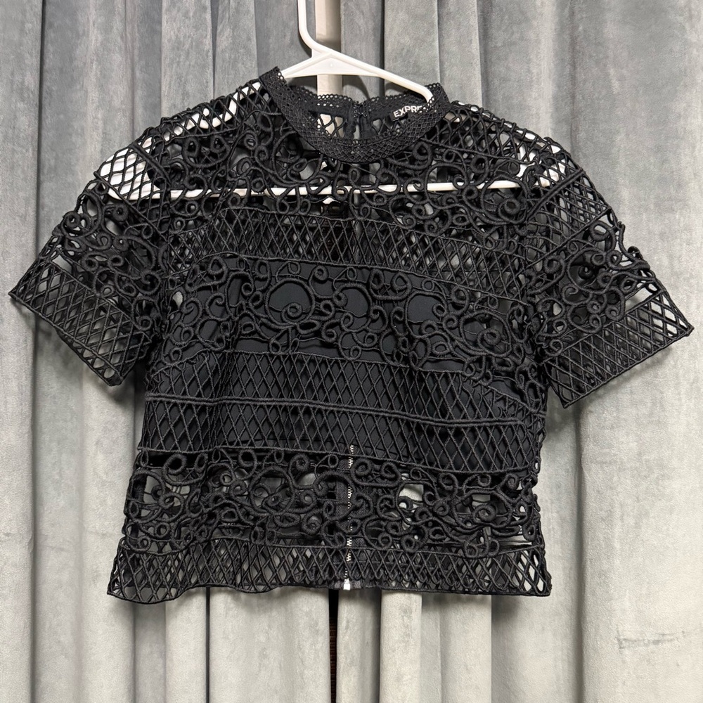 Express Top and Matching Skirt Elegant Black Embroidered Set Size 6 whimsy goth